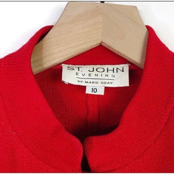 St John Evening Marie Gray Womens Red Button Down Long Sweater Cardigan Size 10 - Picture 4 of 7
